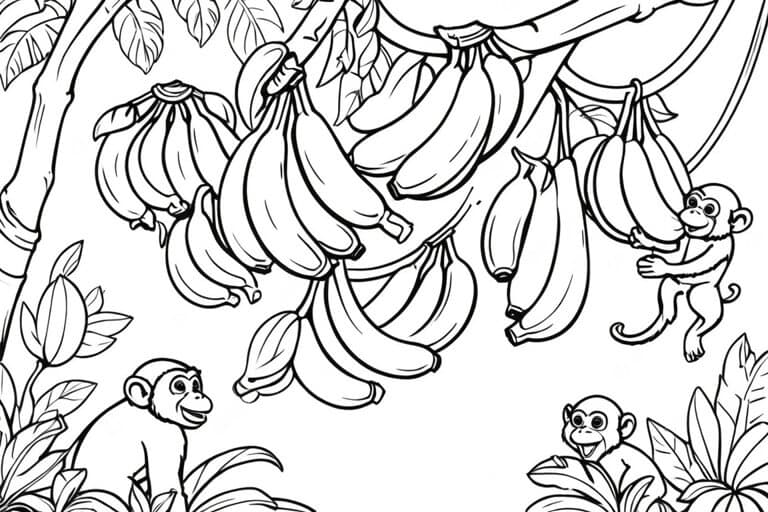 Macacos e bananas para colorir