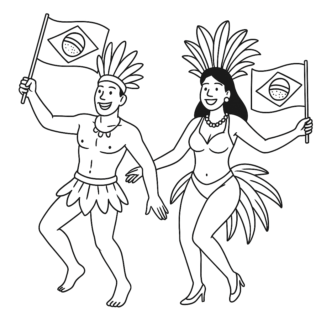 Bandeira do Brasil no Carnaval para colorir