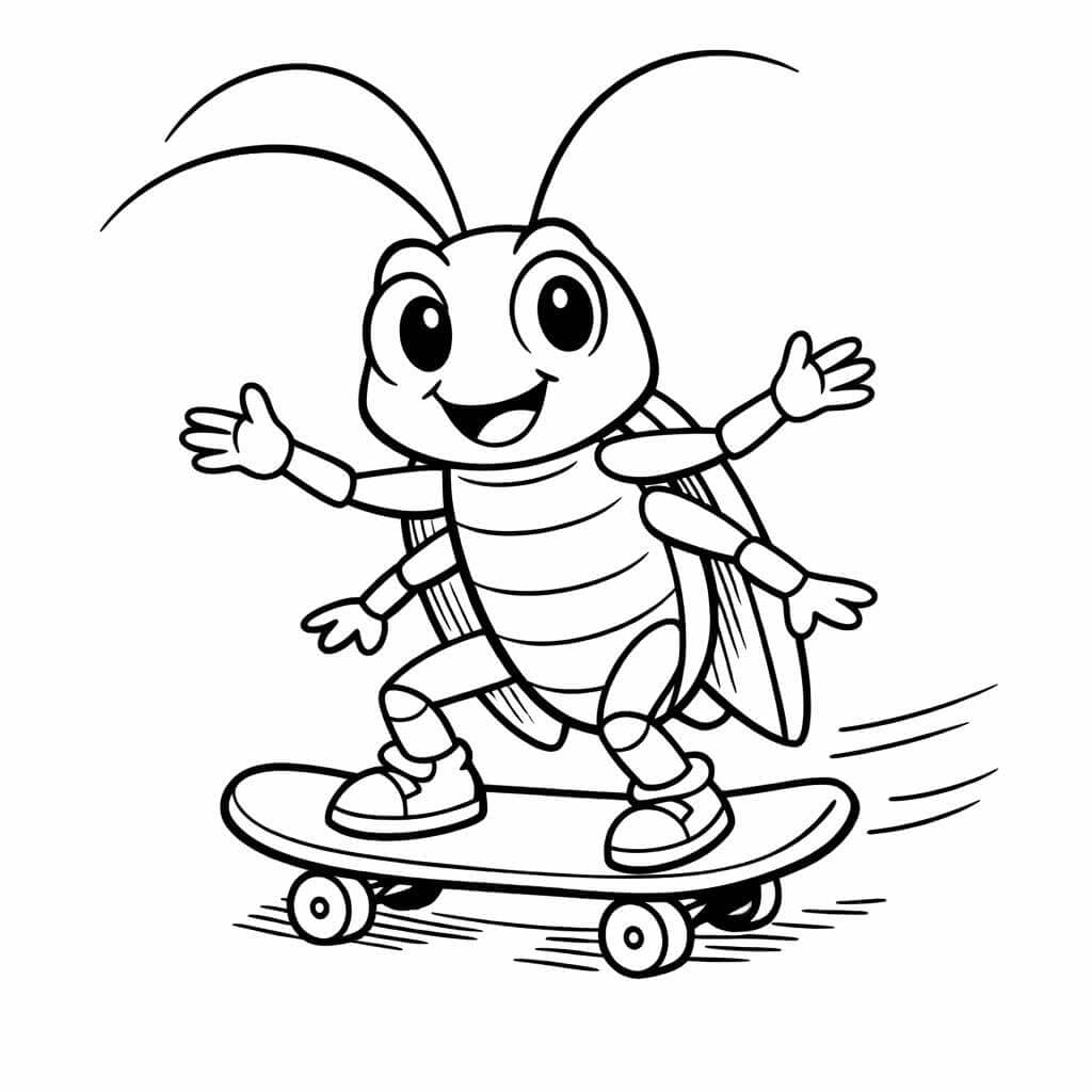 Barata andando de skate para colorir