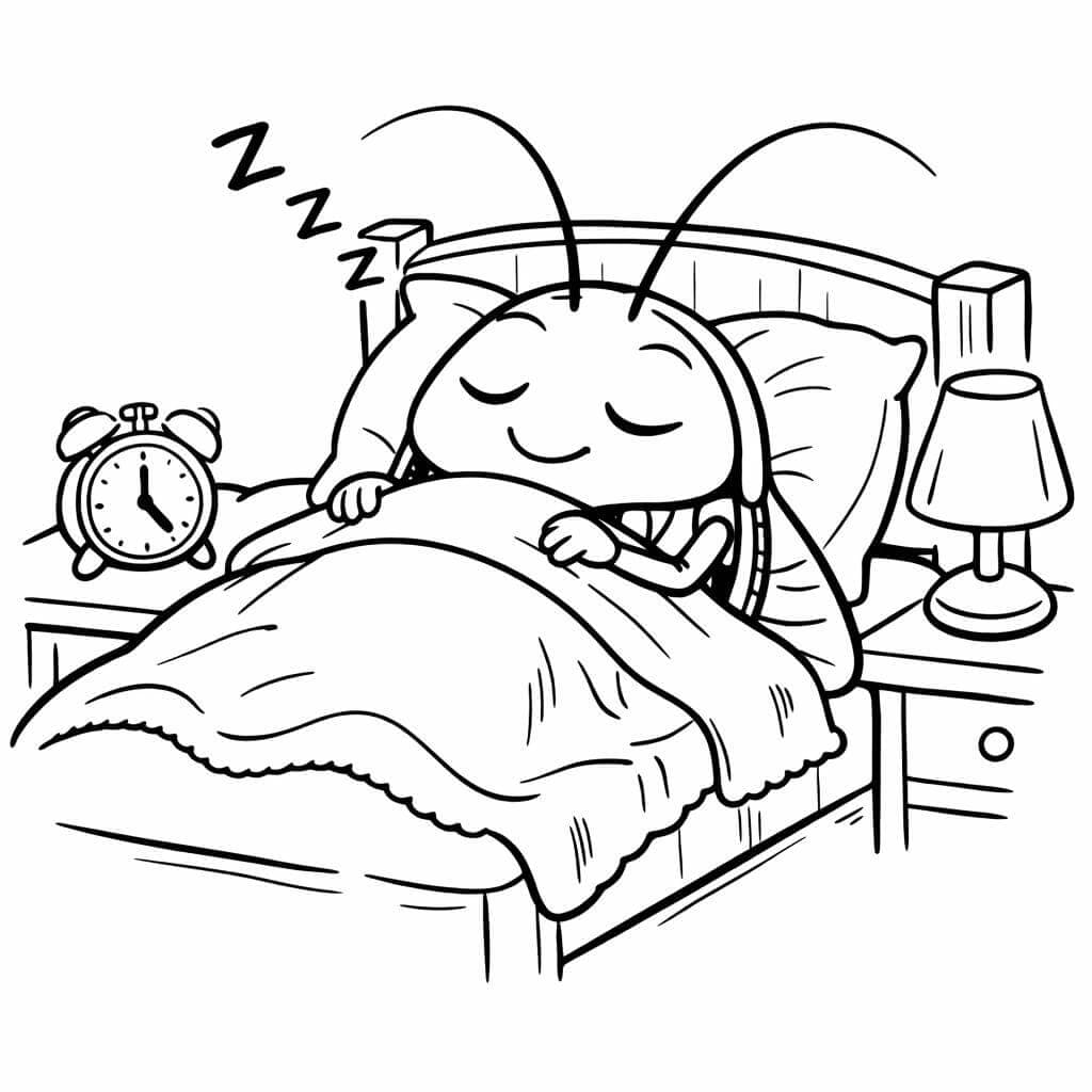 Barata dormindo na cama para colorir