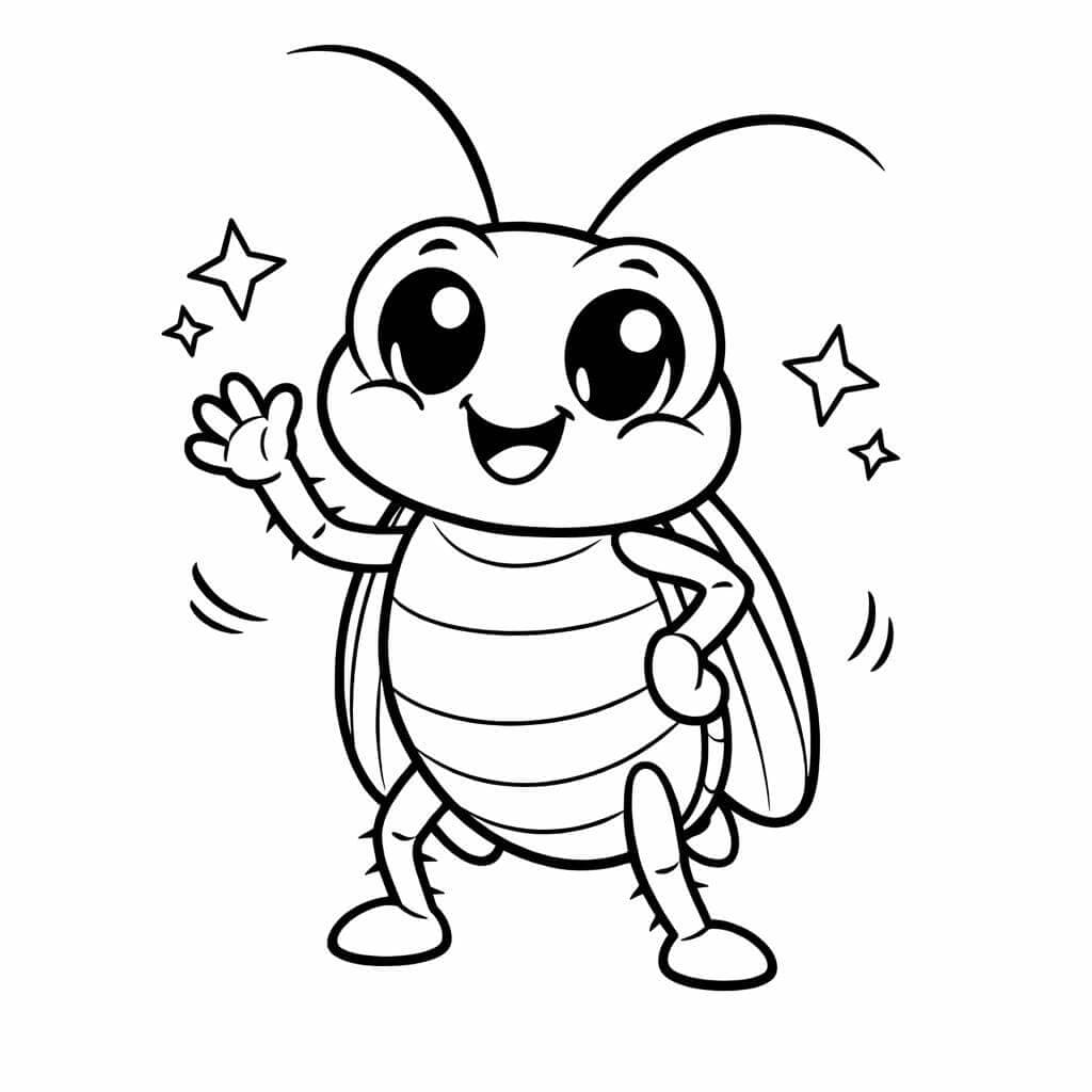 Barata fofa acenando para colorir