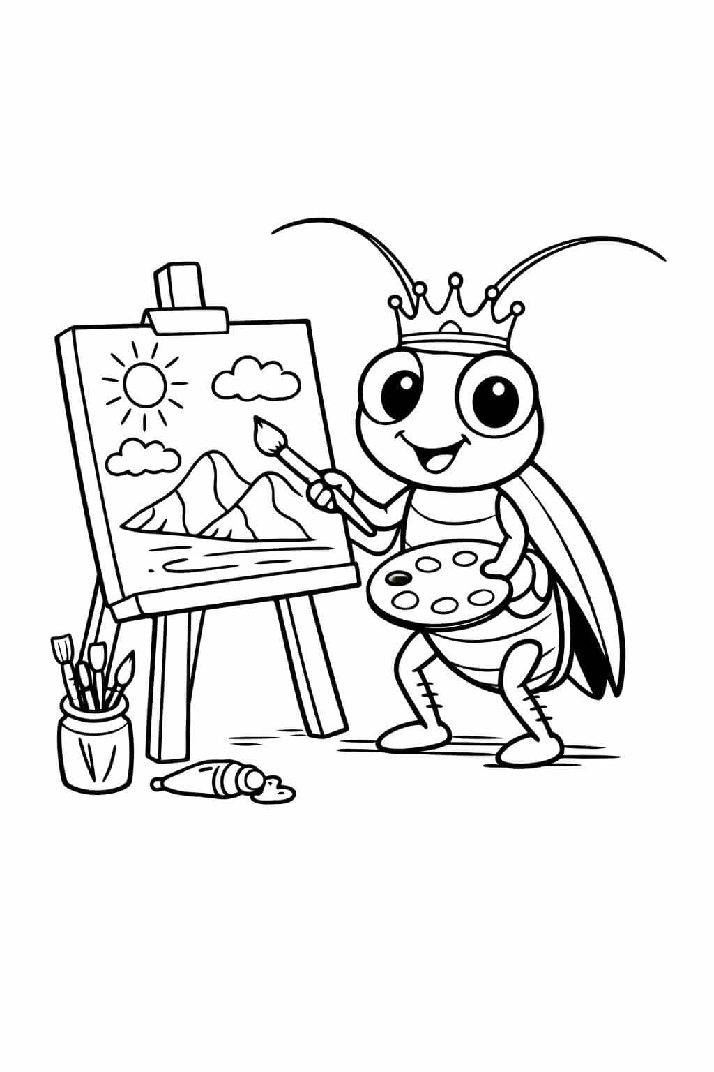 Barata pintando quadro para colorir