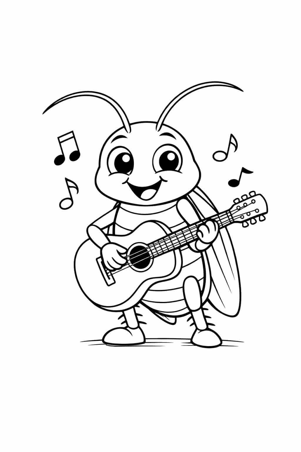Barata tocando guitarra para colorir