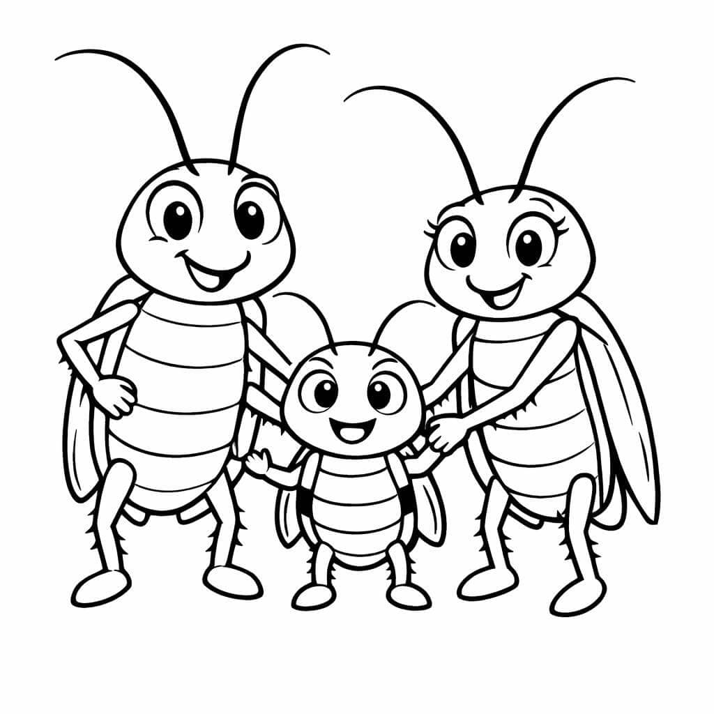 Família de baratas para colorir