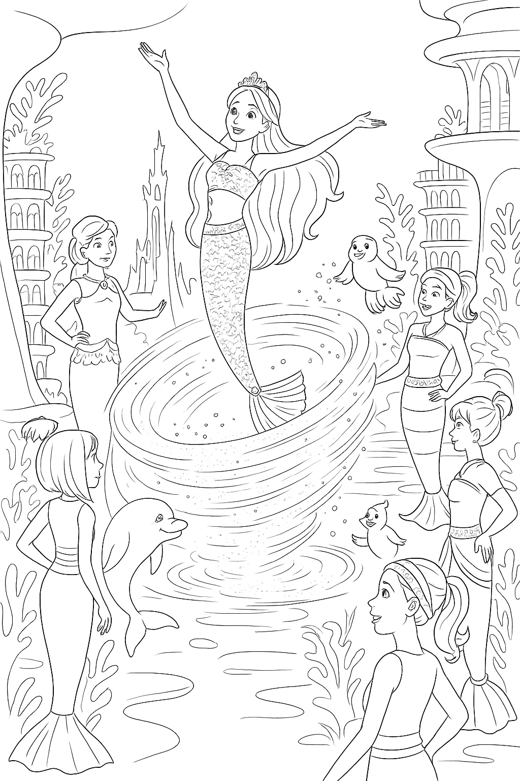 Barbie Sereia e amigos do mar para colorir
