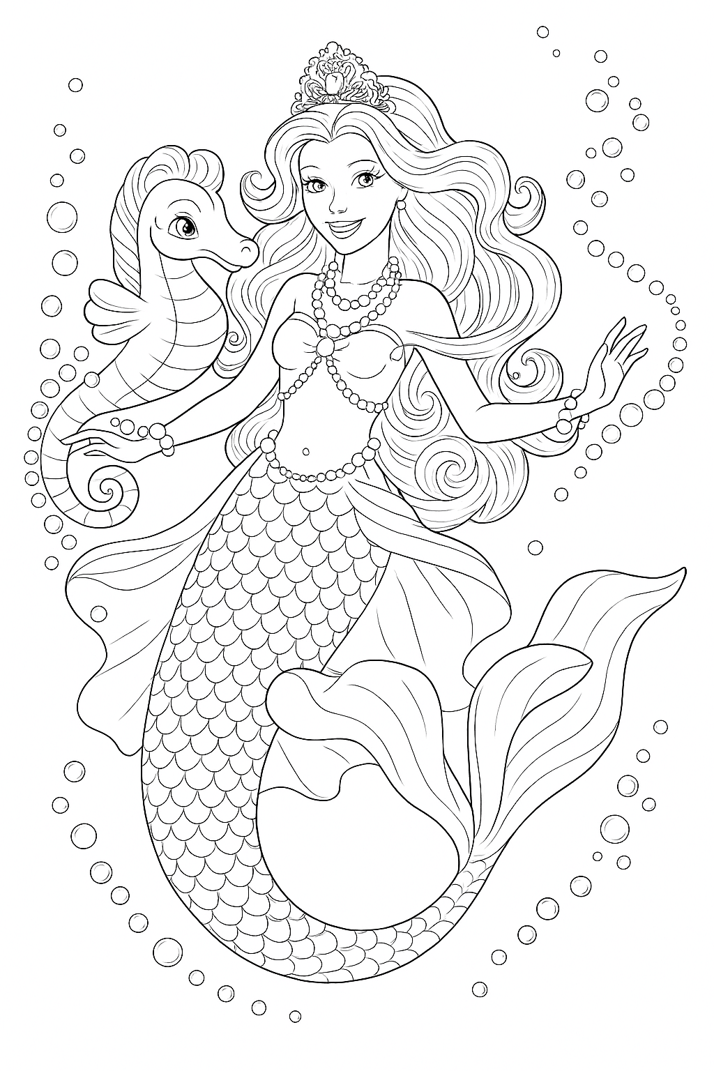 Barbie Sereia e cavalo-marinho para colorir
