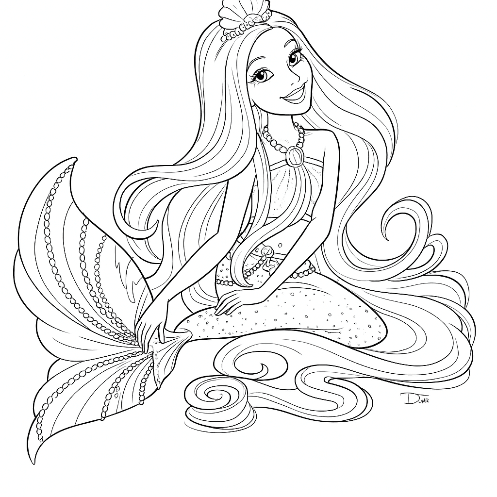 Barbie Sereia linda para colorir