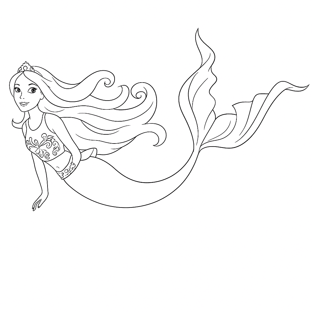 Barbie Sereia nadando para colorir