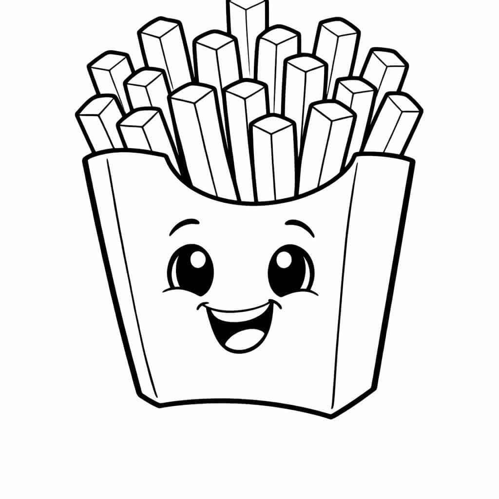 Batata frita na caixinha sorrindo para colorir