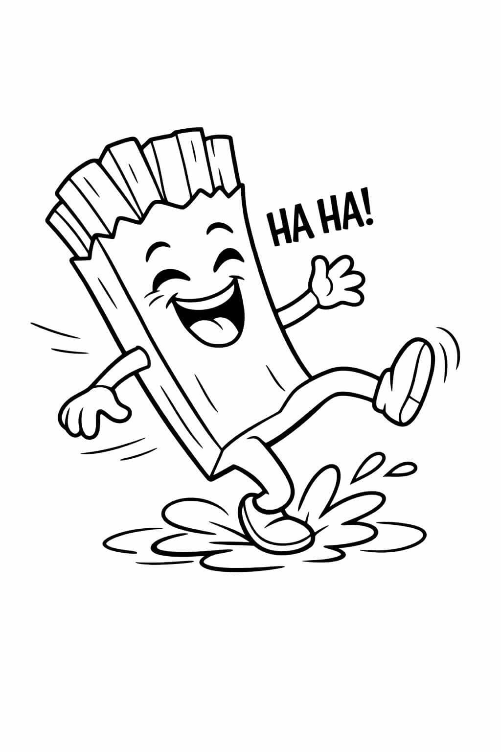 Batata frita escorregando e rindo para colorir