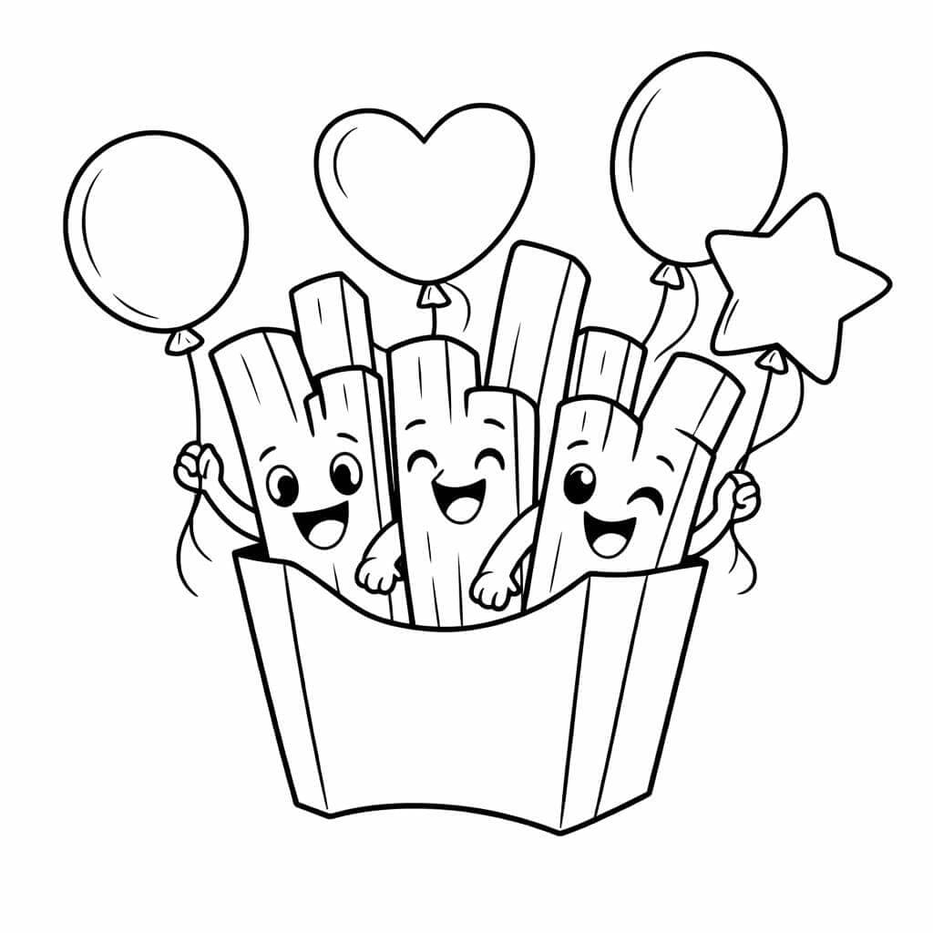 Batatas fritas com balões para colorir