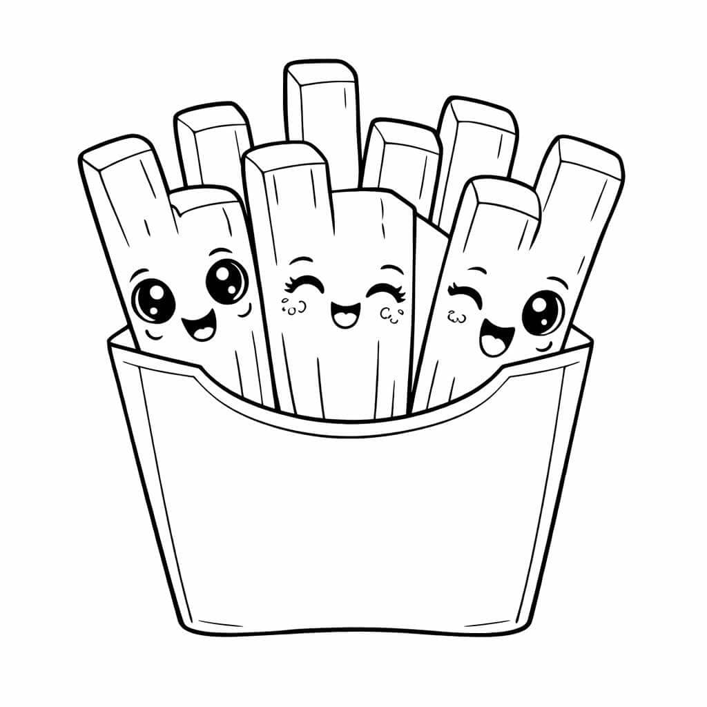 Batatas fritas com carinhas fofas para colorir