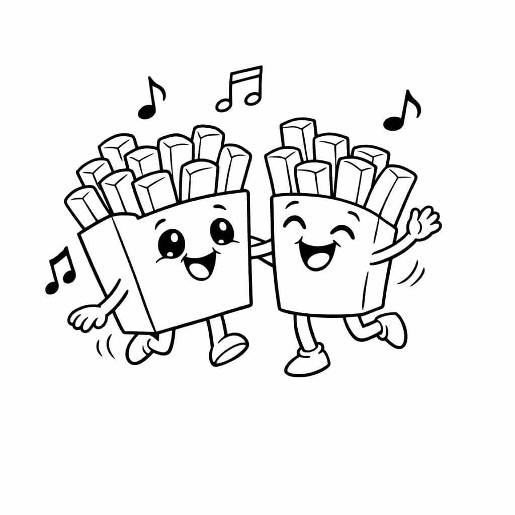 Batatas fritas dançando para colorir