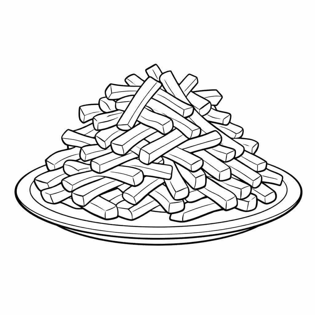 Monte de batatas fritas no prato para colorir