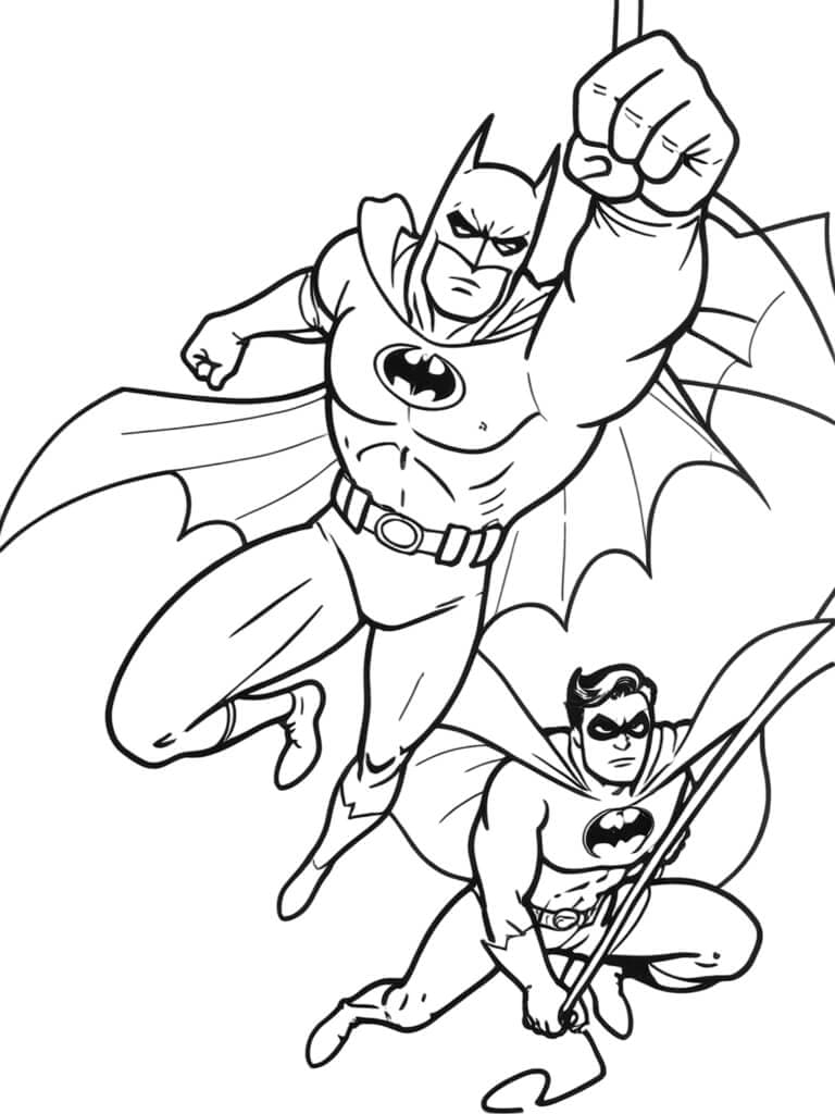 Batman e Robin combatendo o crime para colorir