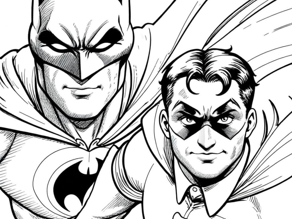 Batman e Robin detalhado para colorir