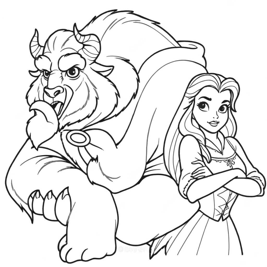 Bela e a Fera dançando para colorir