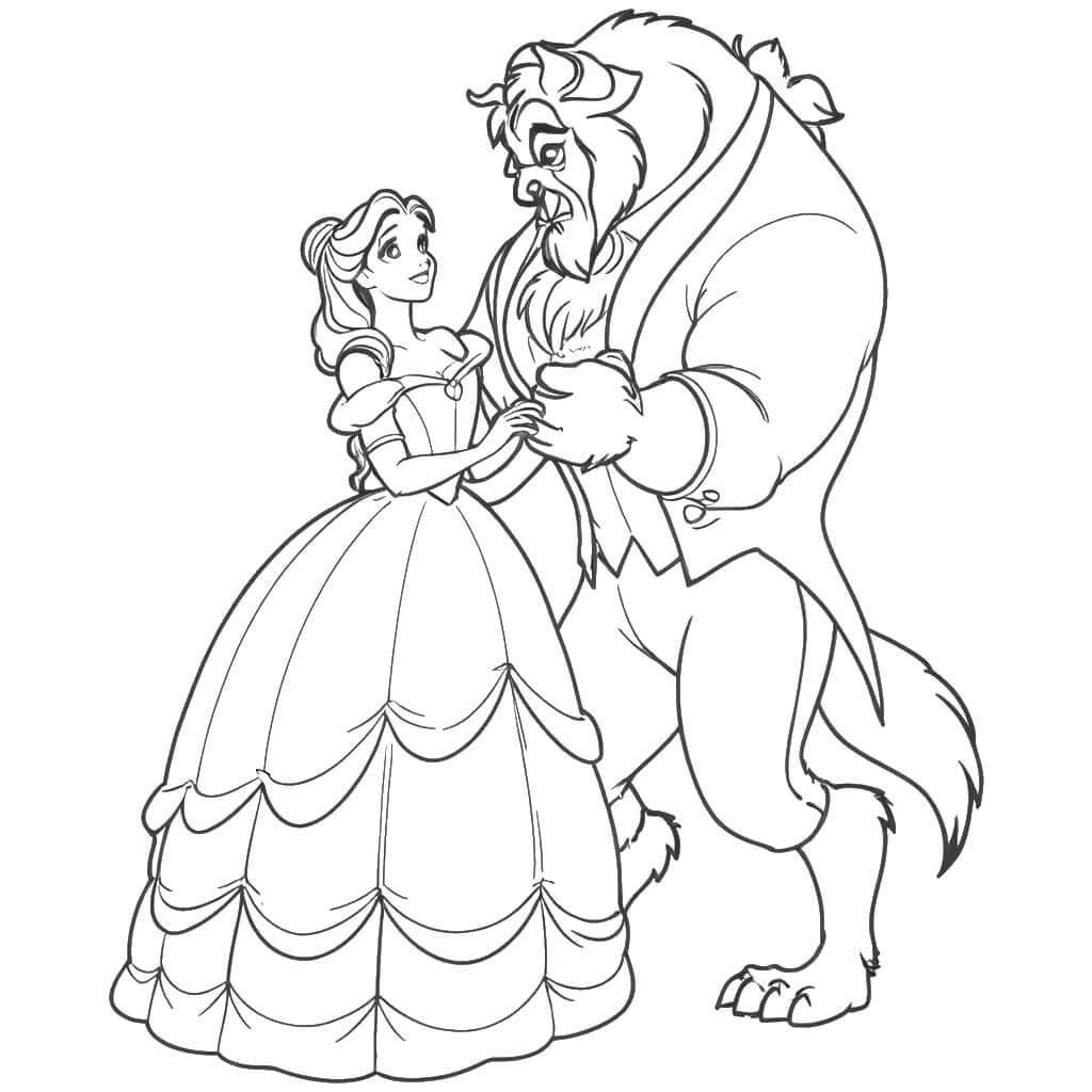 O casal Bela e a Fera para colorir