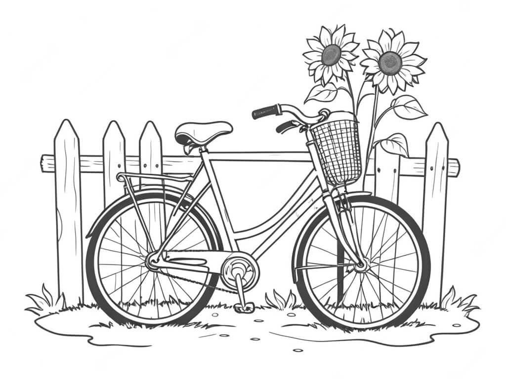 Bicicleta e flores para colorir