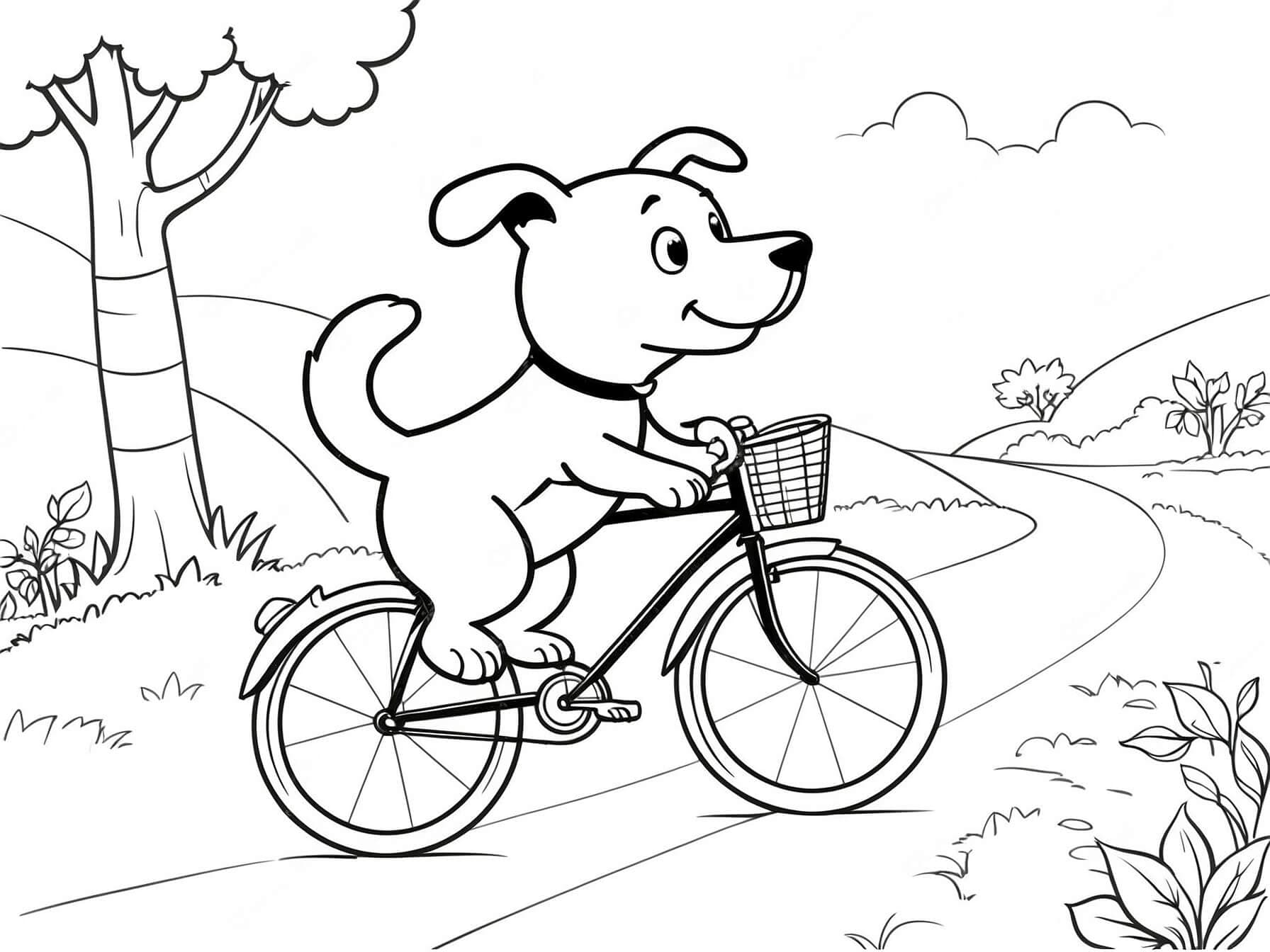 Cachorro andando de bicicleta para colorir