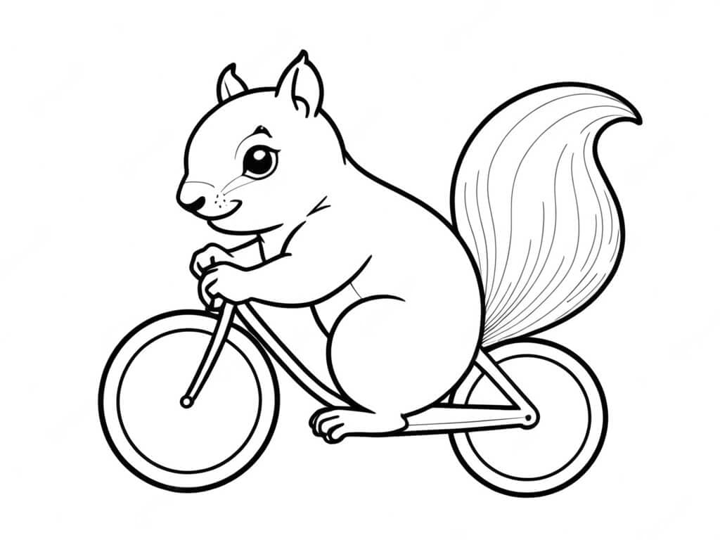 Esquilo andando de bicicleta para colorir