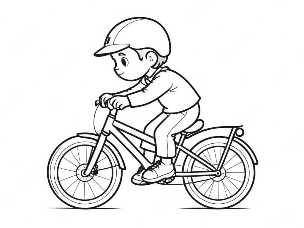 Garoto andando de bicicleta para colorir