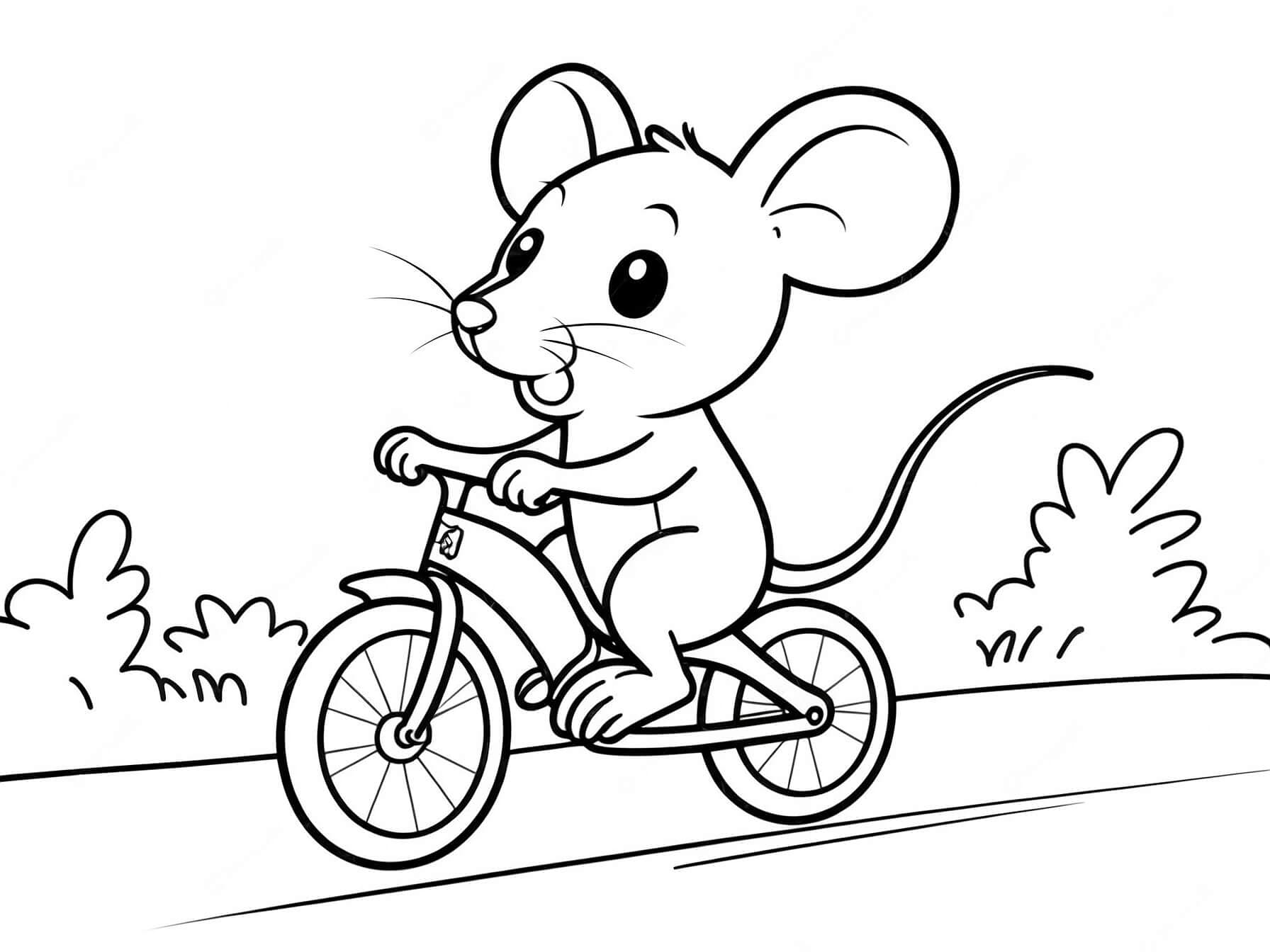 Rato pedalando para colorir