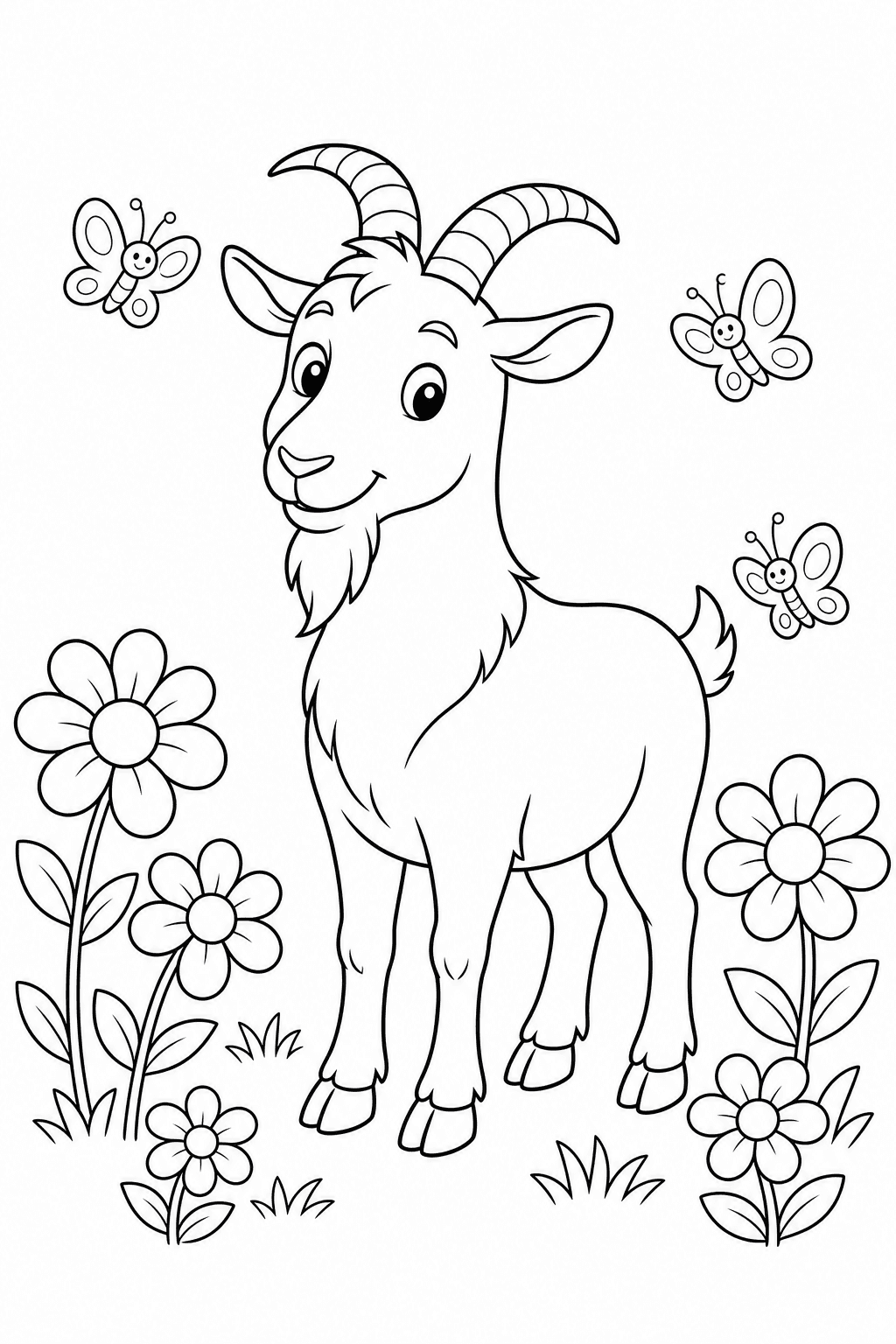 Bode com flores e borboletas para colorir