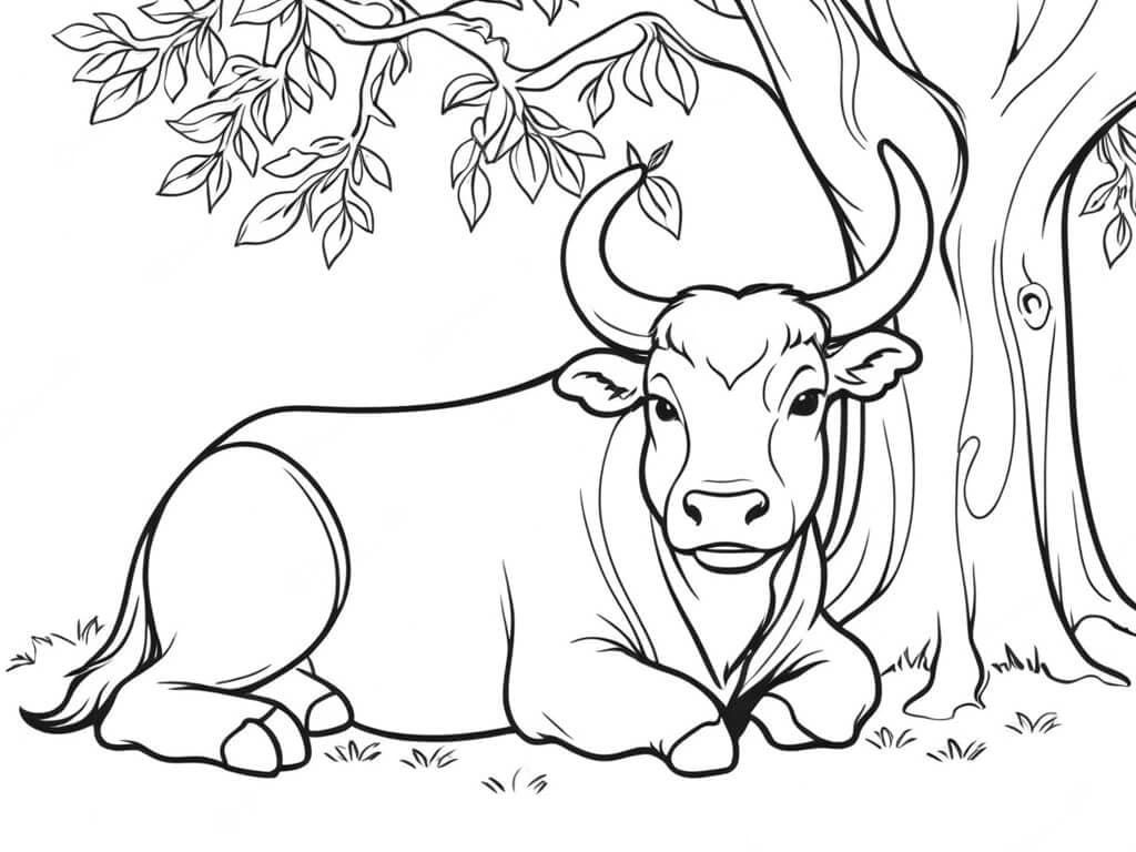 Boi descansando para colorir