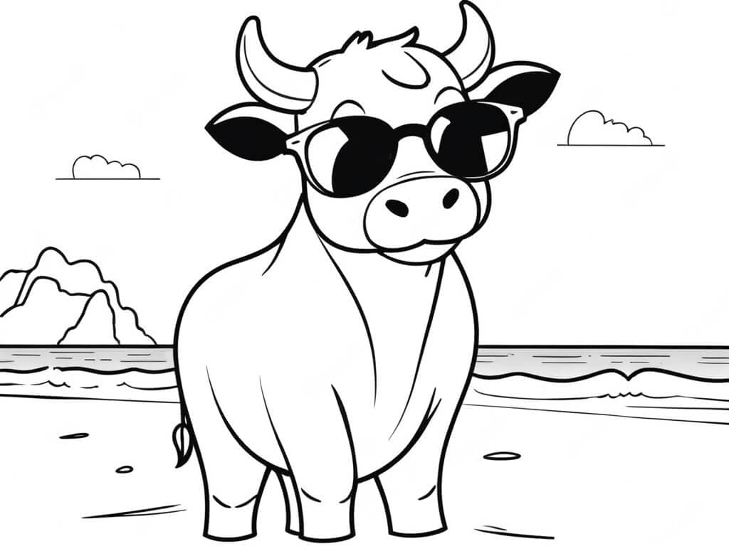 Boi na praia para colorir
