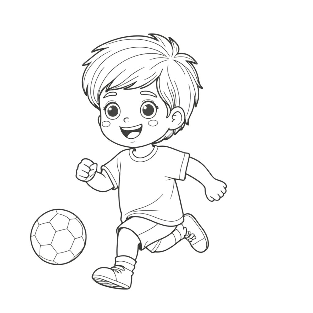 Garoto jogando bola para colorir
