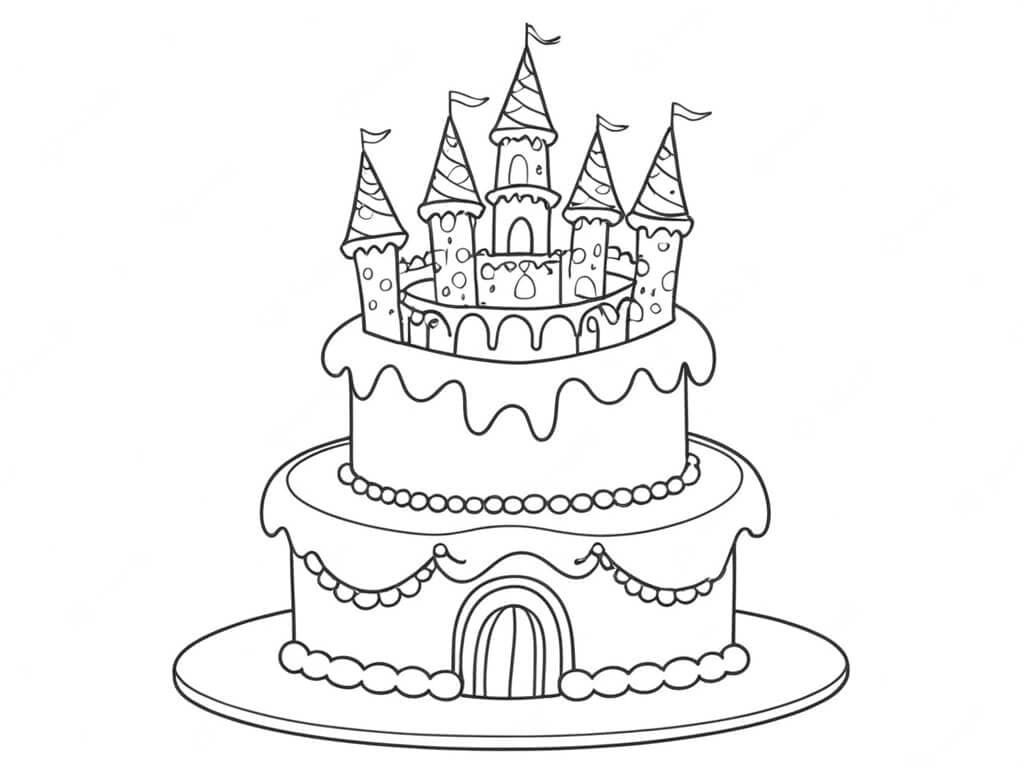Bolo de aniversário castelo para colorir