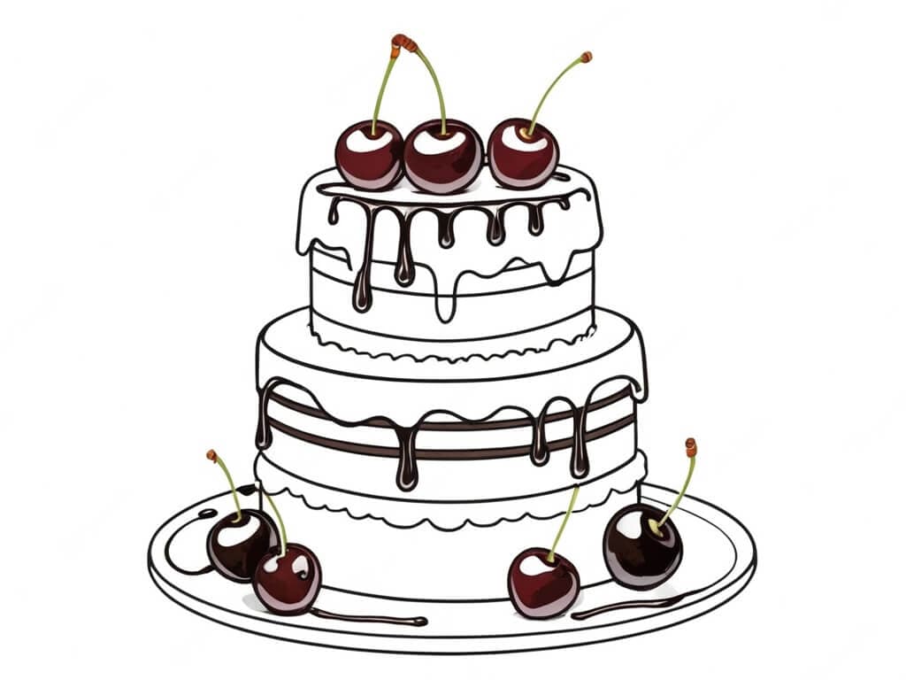 Bolo de aniversário de cereja para colorir