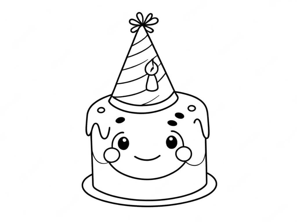 Bolo de aniversário de chapéu para colorir