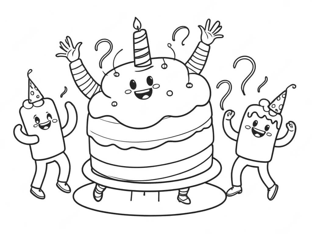 Bolos de aniversário dançando para colorir