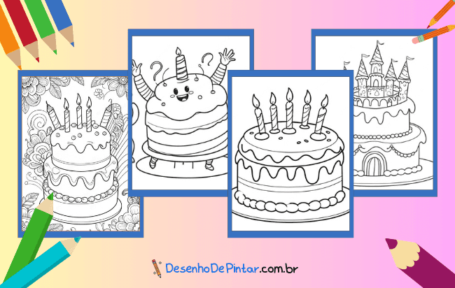 Desenhos de Bolo de Aniversário para colorir