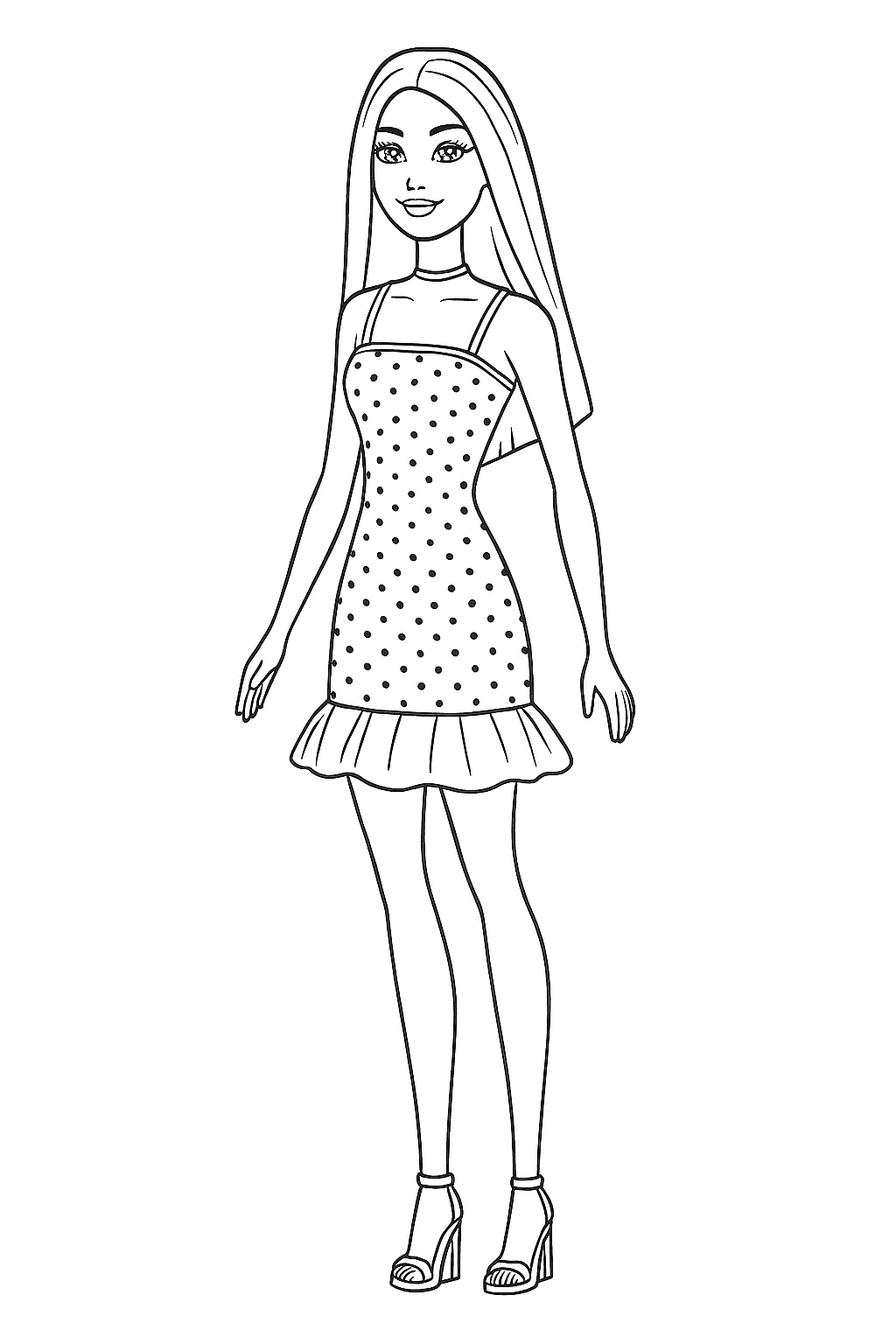 Boneca Barbie de vestido para colorir