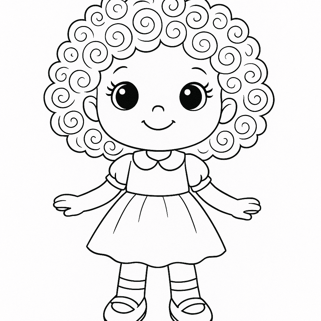 Boneca cacheada para colorir