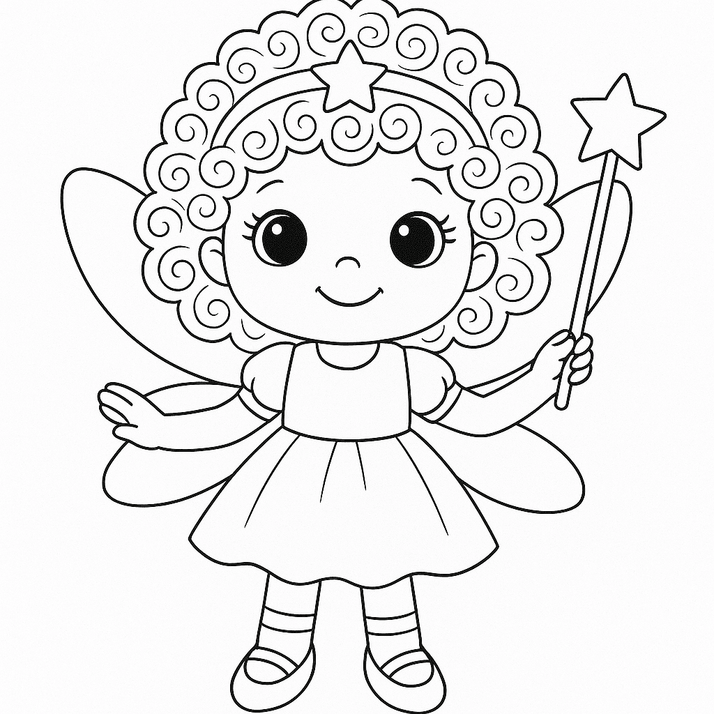 Boneca com varinha mágica para colorir