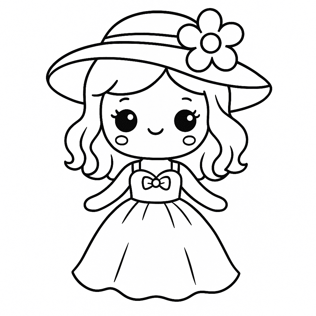 Boneca de chapéu para colorir