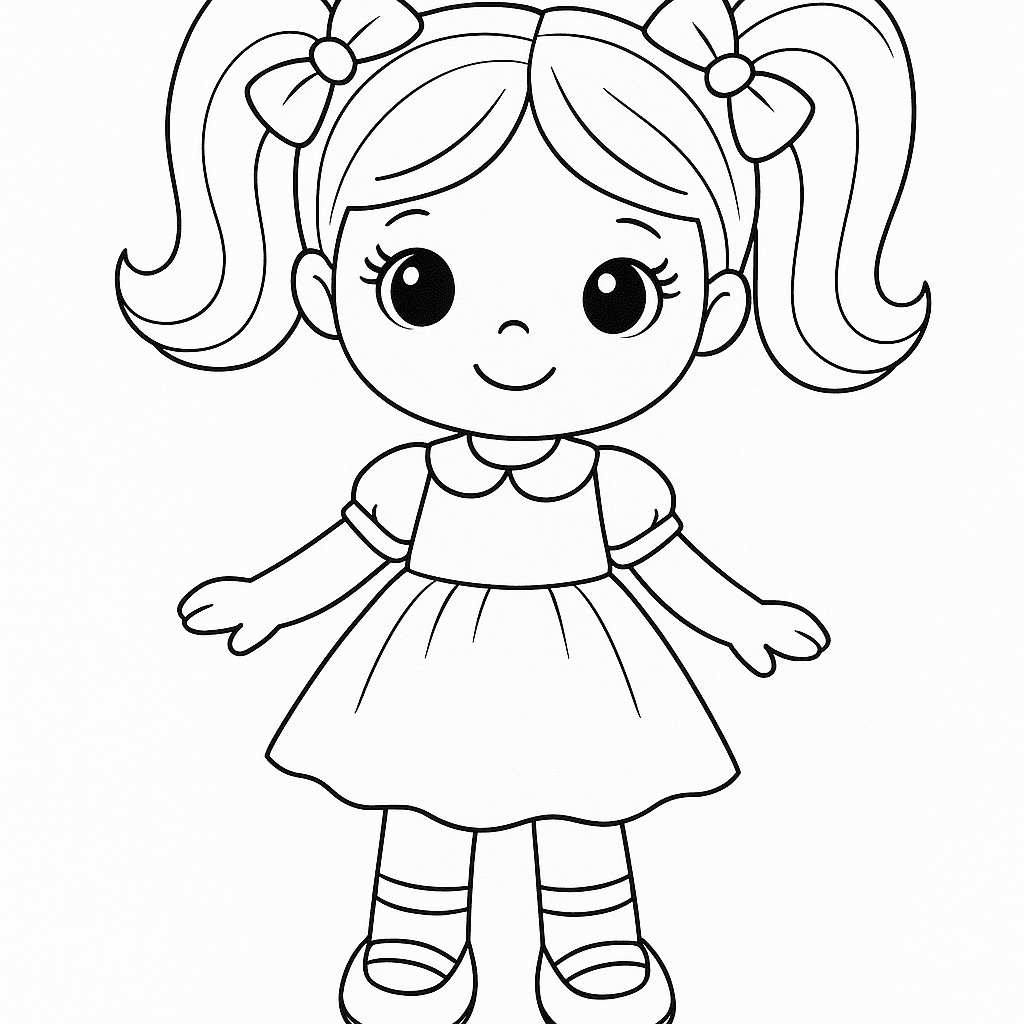 Boneca de vestido para colorir