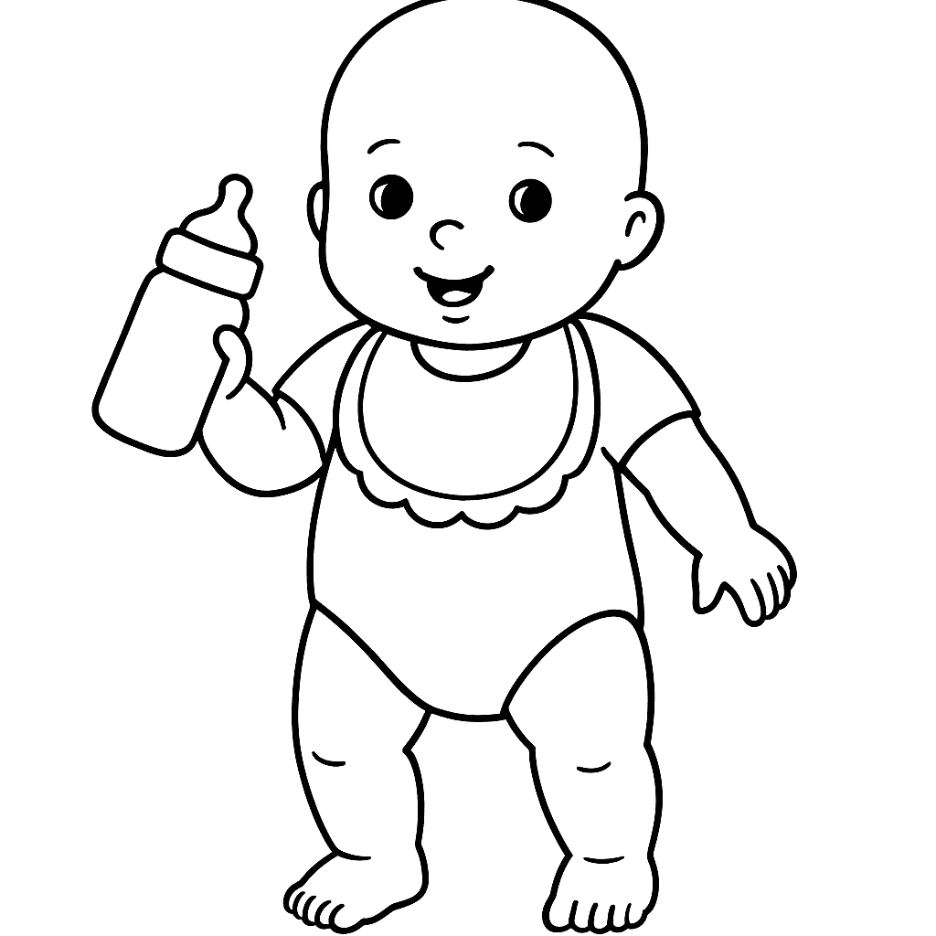 Boneca com mamadeira para colorir