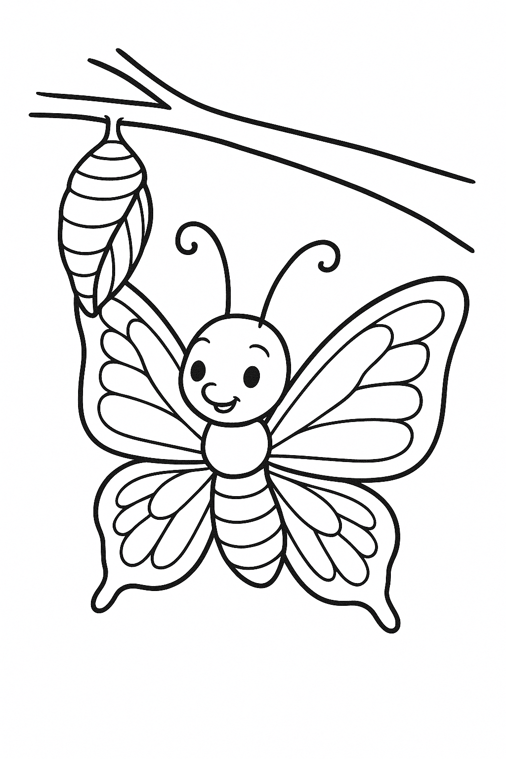 Borboleta saindo do casulo para colorir