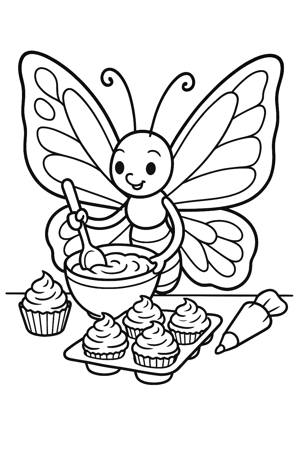 Borboleta com cupcake para colorir