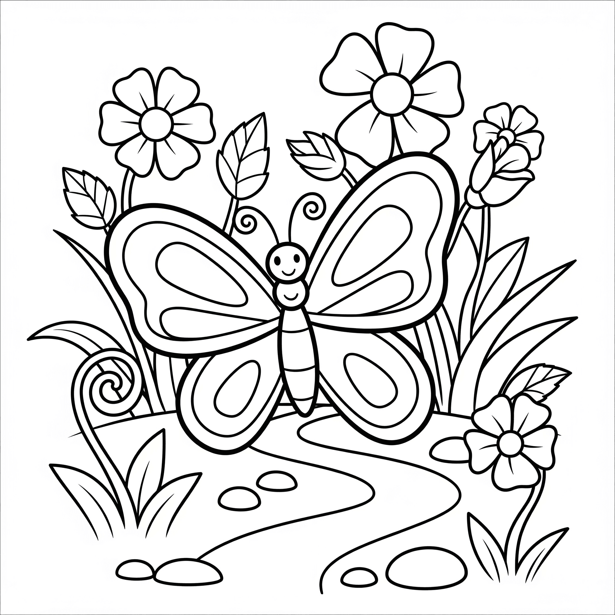 Borboleta e flores para colorir