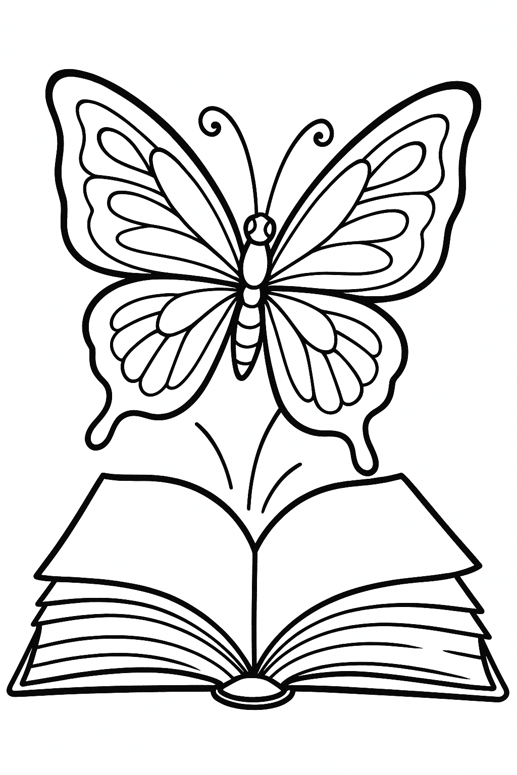 Borboleta saindo de livro de histórias para colorir