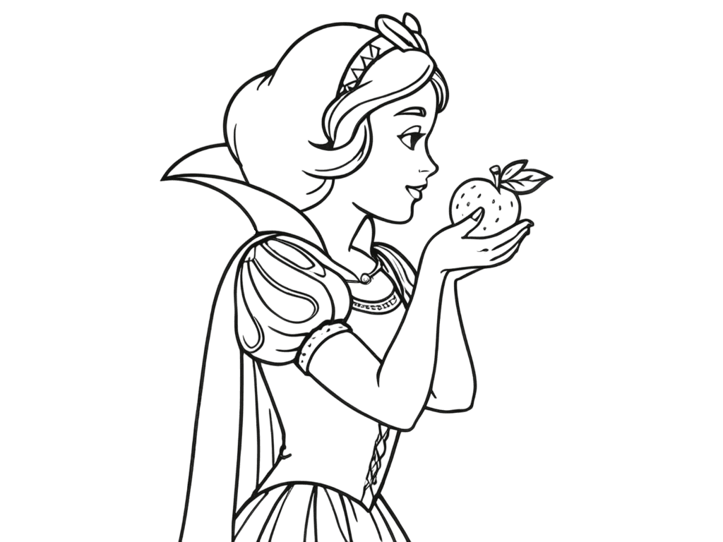 Branca de Neve com maçã para colorir