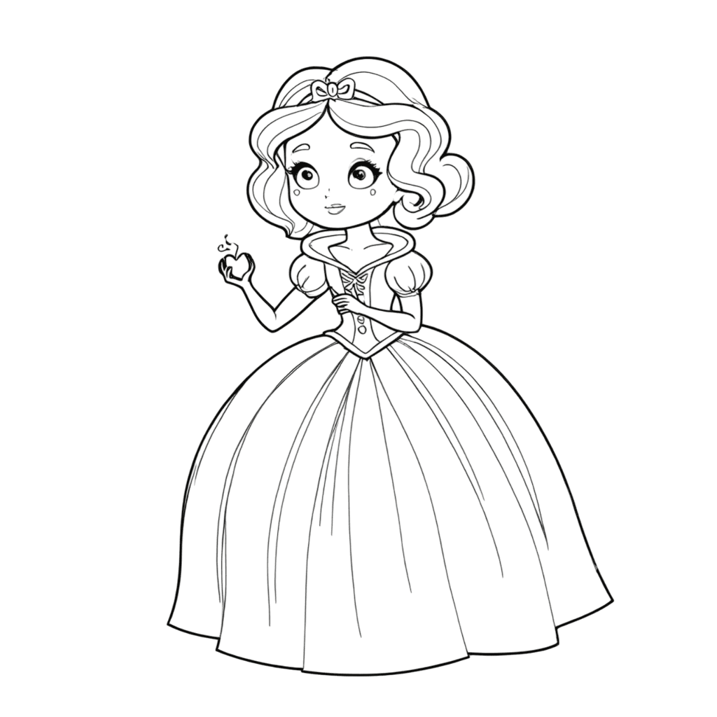 Branca de Neve segurando coração para colorir