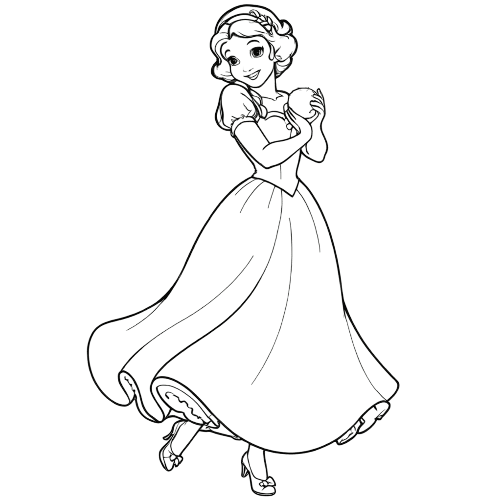 Branca de Neve segurando maçã para colorir