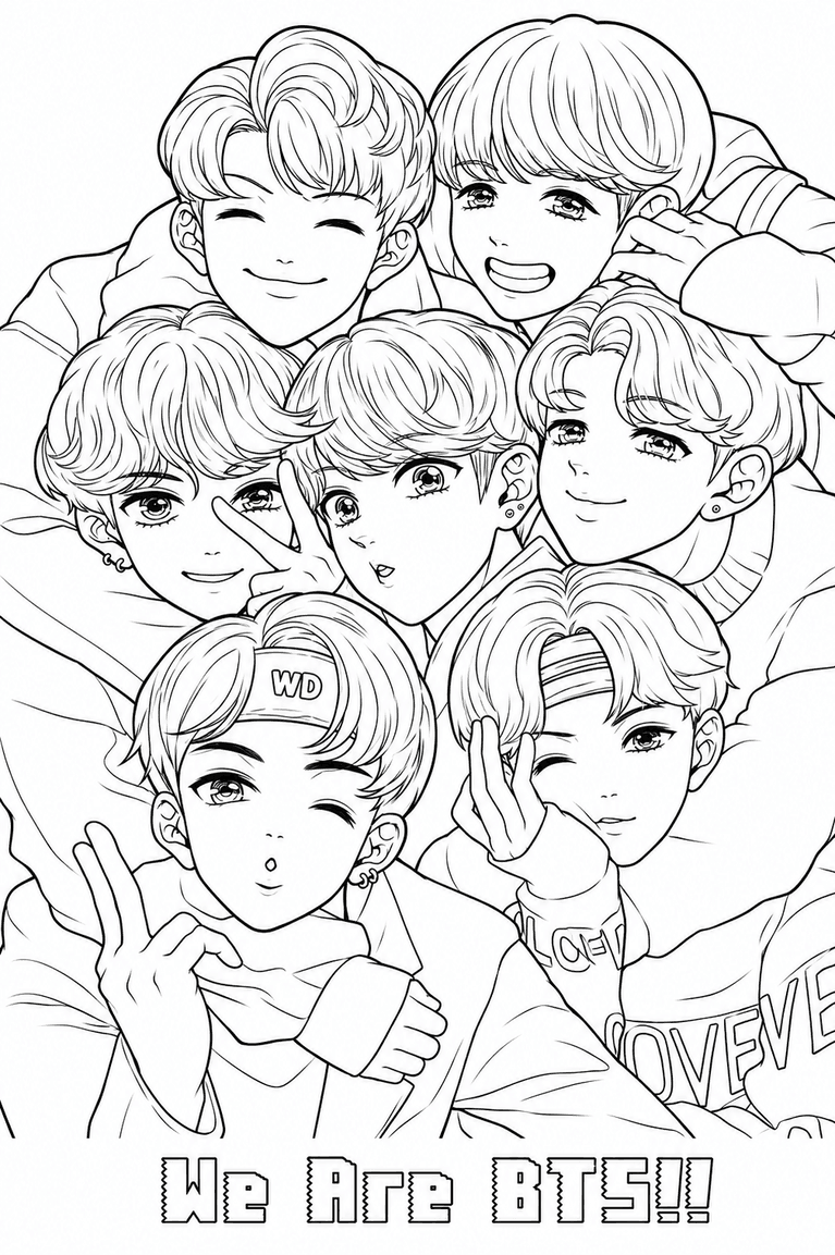 BTS anime para colorir